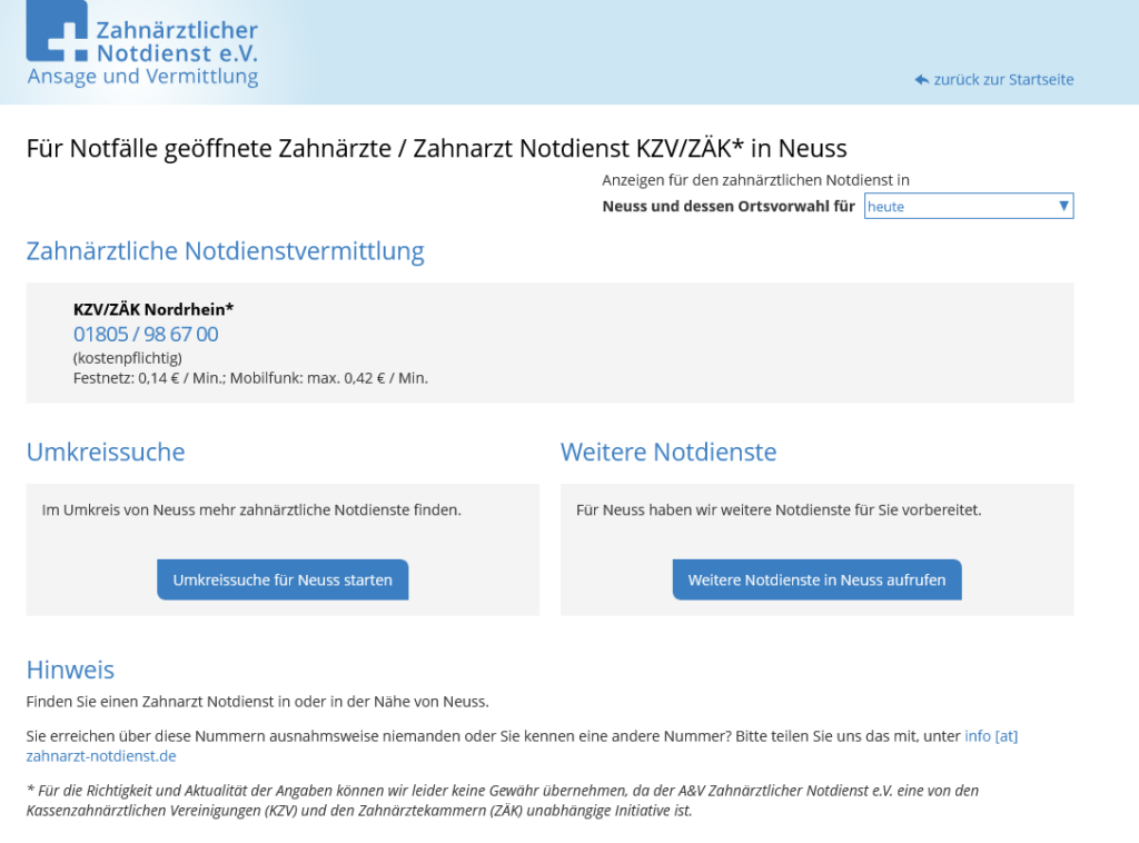 Zahnärztlicher Notdienst Neuss